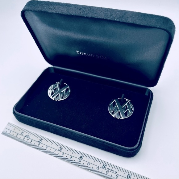 RARE Tiffany & Co. Atlas Disc Hoop Earrings in Sterling Silver Presentation Box - Picture 9 of 10